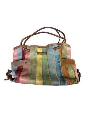Fossil Multicolor Leather Tote Bag With Drawstring Detail